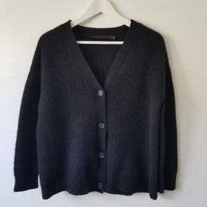 Jenni Kayne 100% Cashmere Rib Knit V-Neck Boxy Button Front Cardigan Sweater